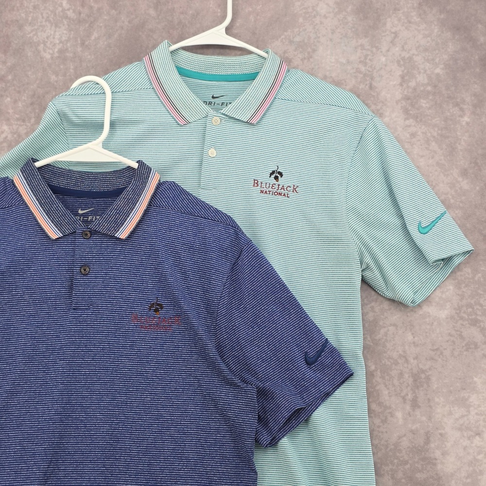 Nike Golf Polo Shirt Mens Small Dri-FIT Bluejack National Blue Striped Lot of 2
